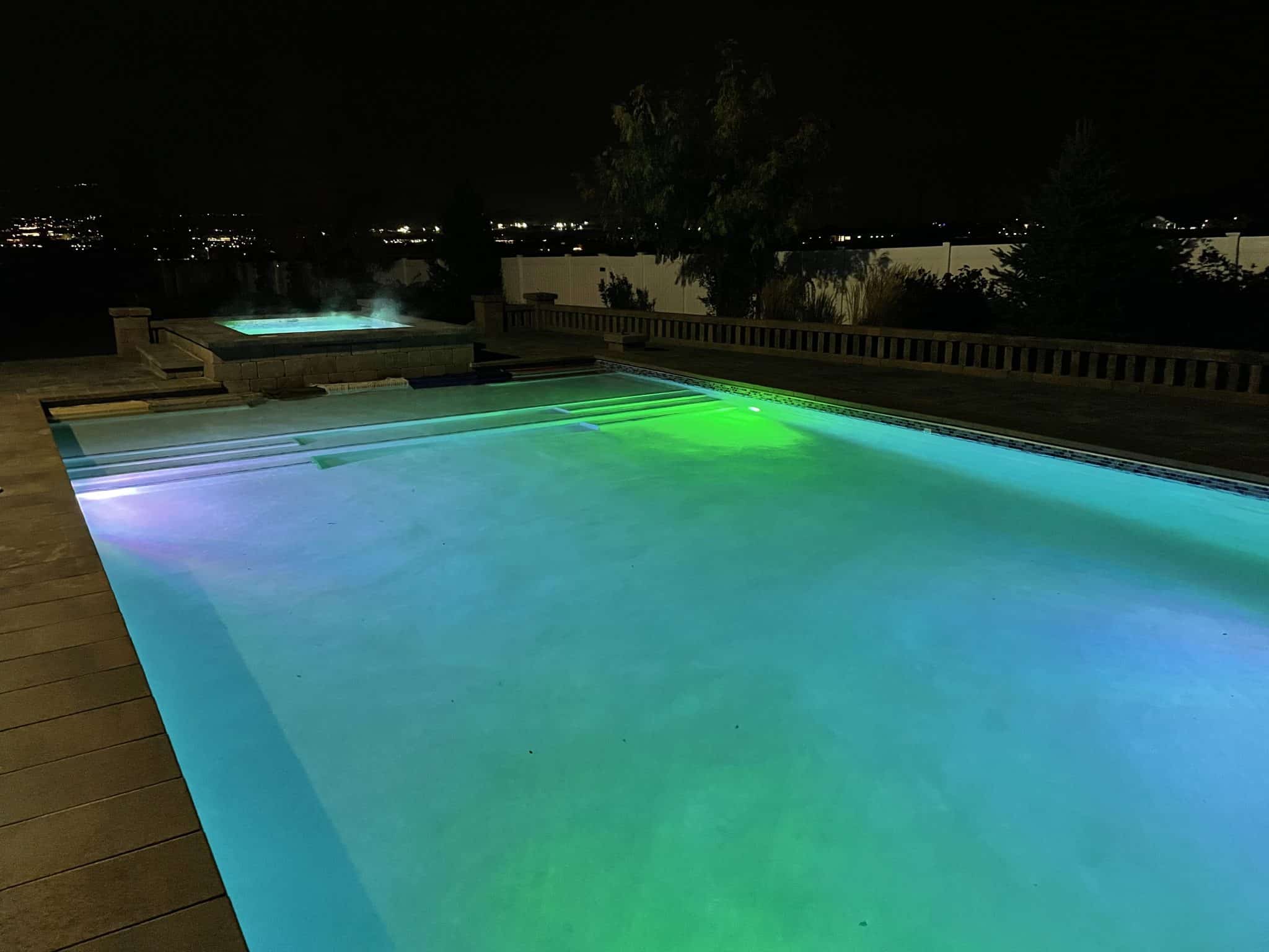 IMG-1177 Finished swimming pool at night with colored lights