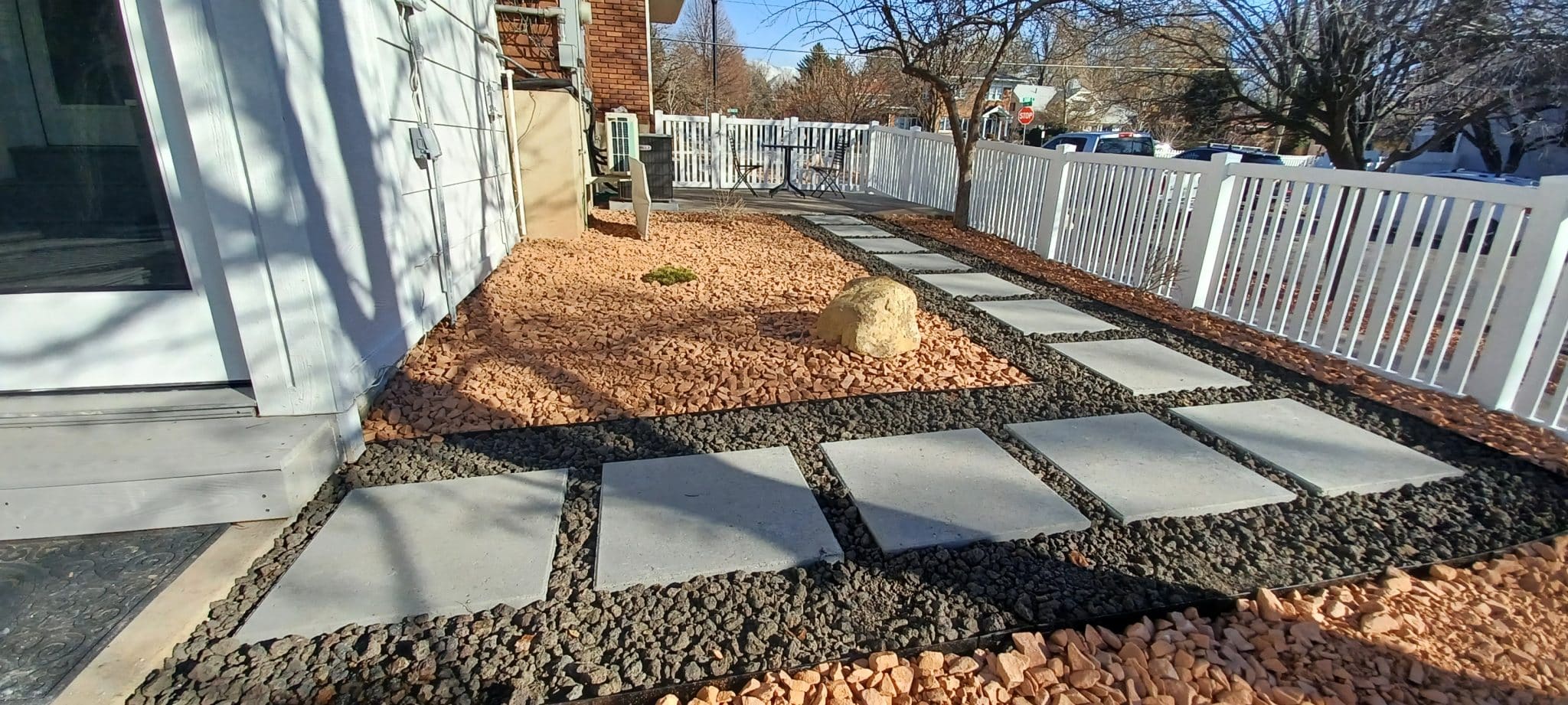 PAVER PATH1 Paved path leading to a home side view