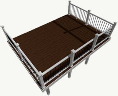PLAN OF DECK- TREX Deck model for a new build with white fencing.