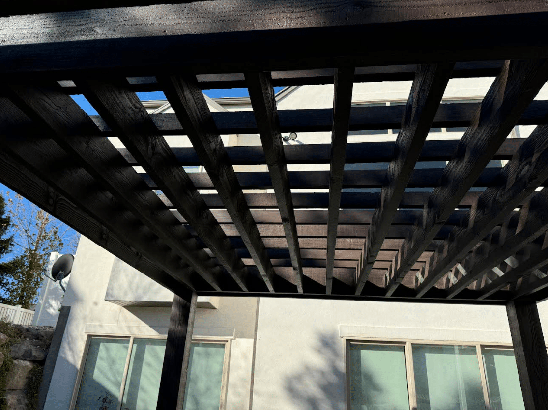 Pergola 008 Top of a wooden pergola installed at a home