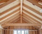 Interior of a shed with exposed framing