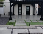 Custom patio in the back yard of a home